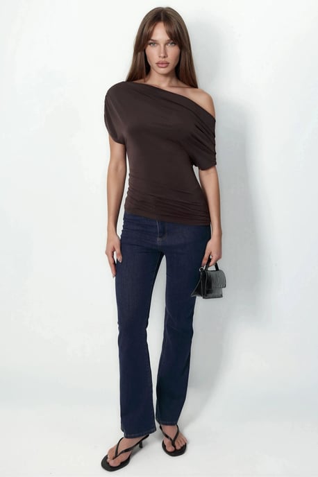 Asymmetrische Kraag Korte Mouw Blouse - Image 4