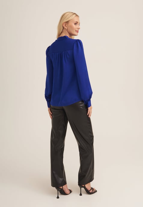 Royal Blue Tie Neck Top Met Lange Mouwen - Image 3