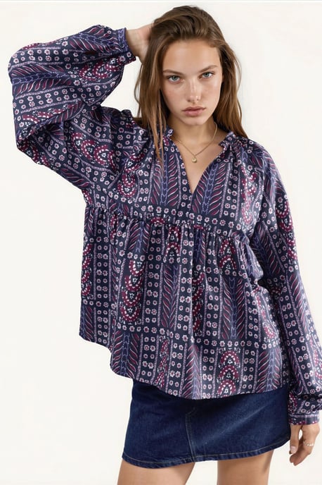 Ballonmouw Patroon Blouse - Image 2