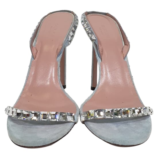 Gucci Kristallen Versierde Slingback Sandalenhakken in Blauwe Suède - Image 2