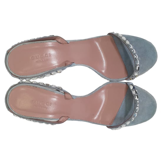 Gucci Kristallen Versierde Slingback Sandalenhakken in Blauwe Suède - Image 5