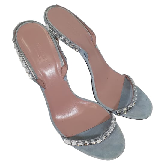 Gucci Kristallen Versierde Slingback Sandalenhakken in Blauwe Suède - Image 6