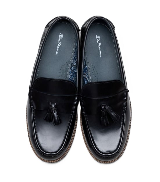 Ben Sherman Sid Brush Off Leren Zwarte Tassel Instappers voor Mannen - Image 3
