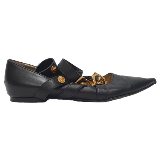 Versace Tribute Logo Ballerina Flats in Zwart Leder - Image 1