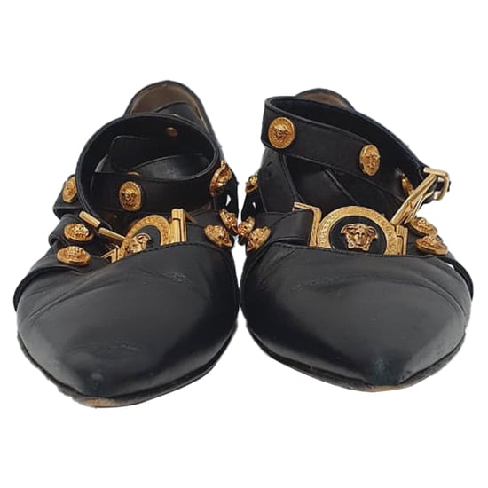 Versace Tribute Logo Ballerina Flats in Zwart Leder - Image 2
