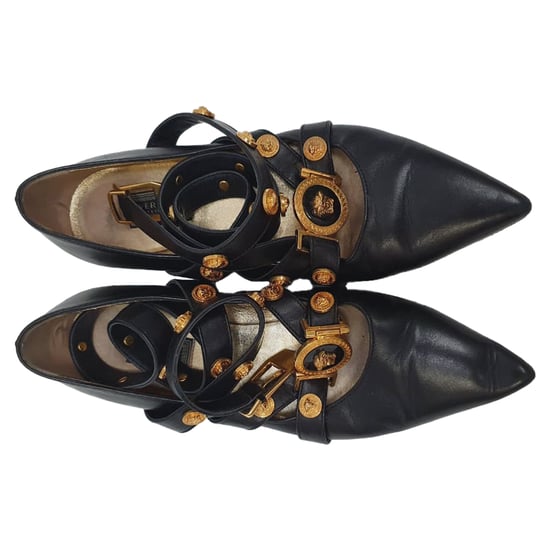 Versace Tribute Logo Ballerina Flats in Zwart Leder - Image 5