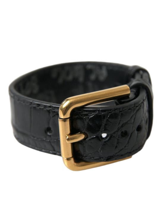 Dolce & Gabbana Zwart Gestructureerd Leer Gouden Metaalgesp Armband - Image 1