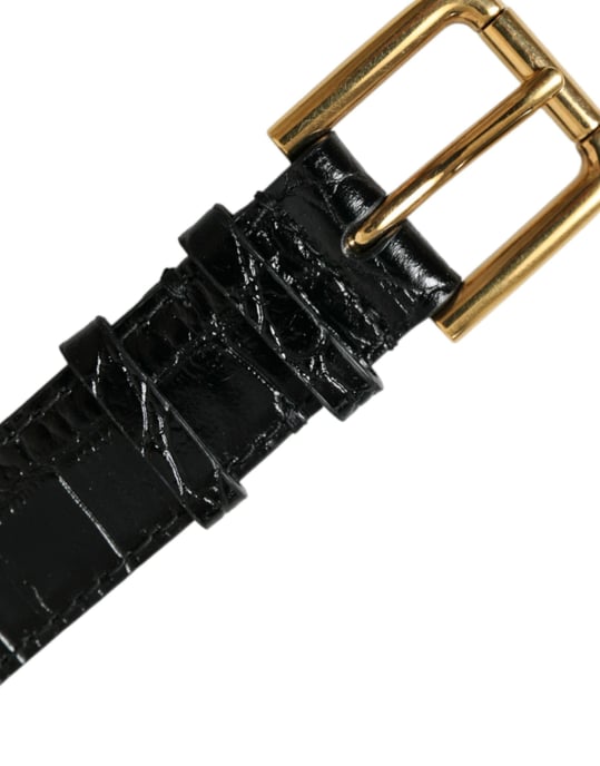 Dolce & Gabbana Zwart Gestructureerd Leer Gouden Metaalgesp Armband - Image 2