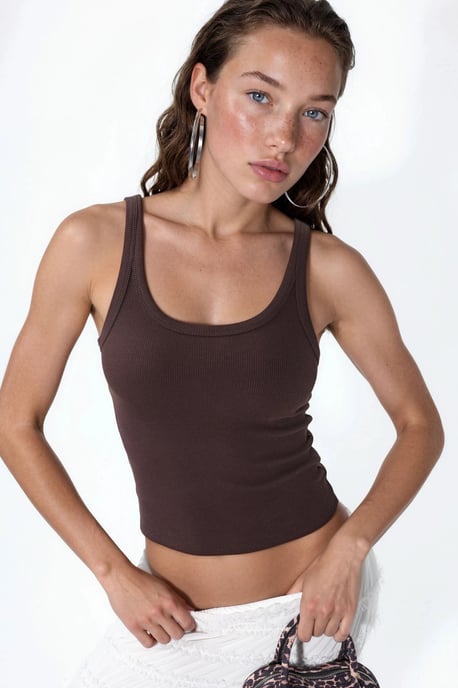 Mouwloze Geribbelde U-Hals Tanktop - Image 1