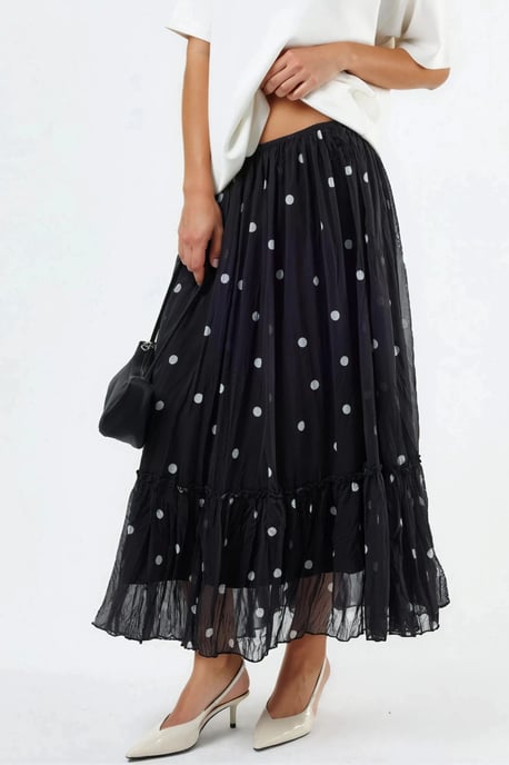 Hoge Taille Polkadot Maxi Rok met Rimpels - Image 1