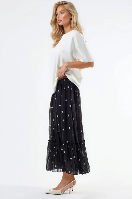 Hoge Taille Polkadot Maxi Rok met Rimpels - Image 2