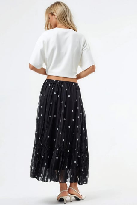 Hoge Taille Polkadot Maxi Rok met Rimpels - Image 3