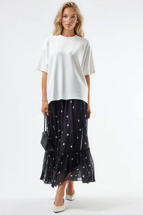 Hoge Taille Polkadot Maxi Rok met Rimpels - Image 4