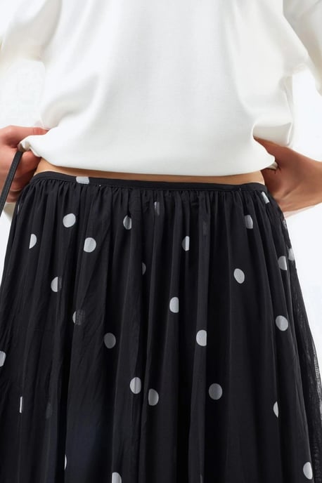 Hoge Taille Polkadot Maxi Rok met Rimpels - Image 5