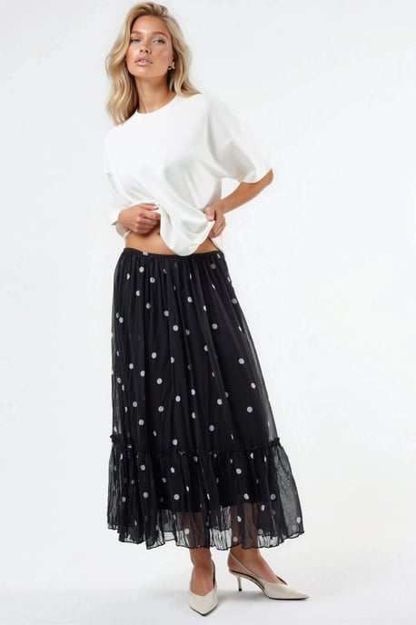 Hoge Taille Polkadot Maxi Rok met Rimpels - Image 6