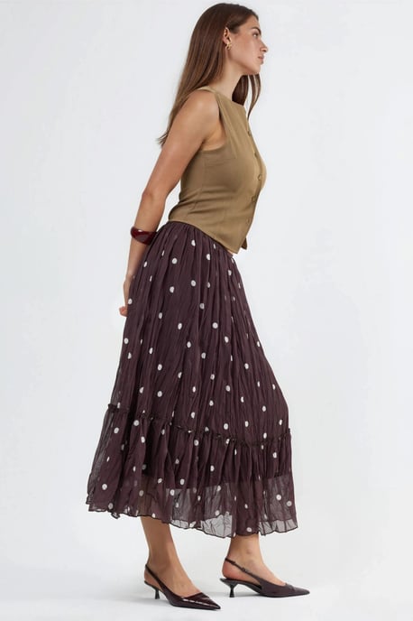 Hoge Taille Polkadot Maxi Rok met Rimpels - Image 2
