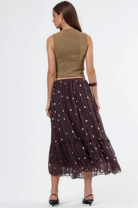 Hoge Taille Polkadot Maxi Rok met Rimpels - Image 3