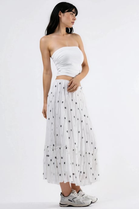 Hoge Taille Polka Dot Maxi Rok met Franje - Image 3