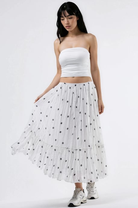 Hoge Taille Polka Dot Maxi Rok met Franje - Image 4