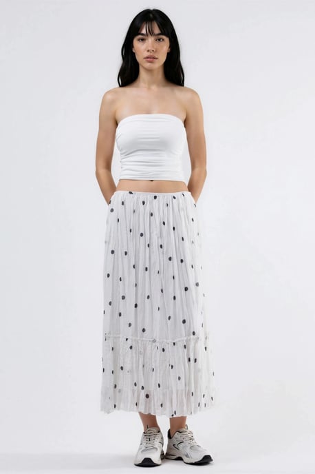 Hoge Taille Polka Dot Maxi Rok met Franje - Image 6