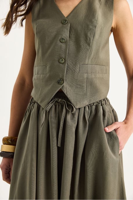 V-hals Vest en Lange Rok Twee-delige Coördinatie Set - Image 6