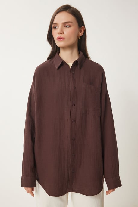 Overgrote Geweven Katoenen Shirt met Zak - Image 4