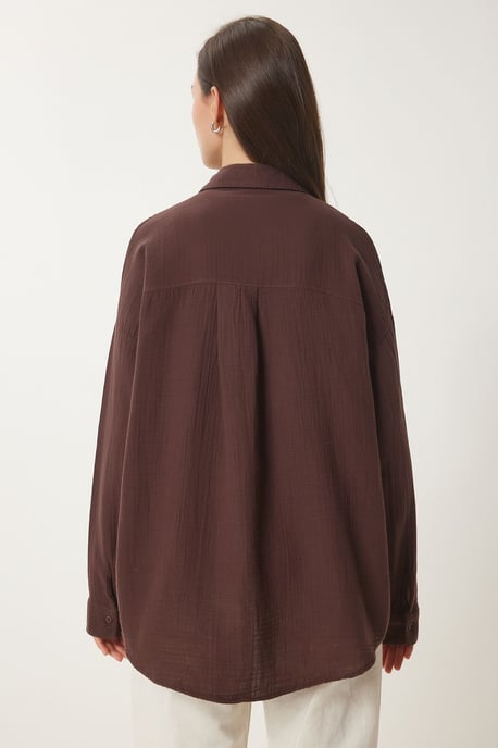 Overgrote Geweven Katoenen Shirt met Zak - Image 6