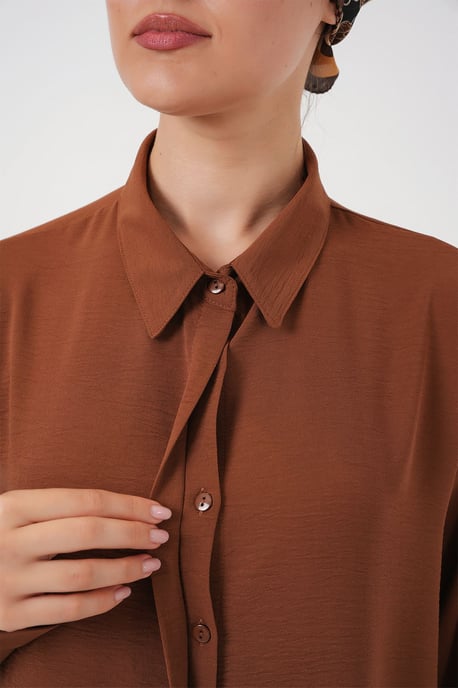 Oversized Lange Mouwen Knopen Blouse met Kraag - Image 5
