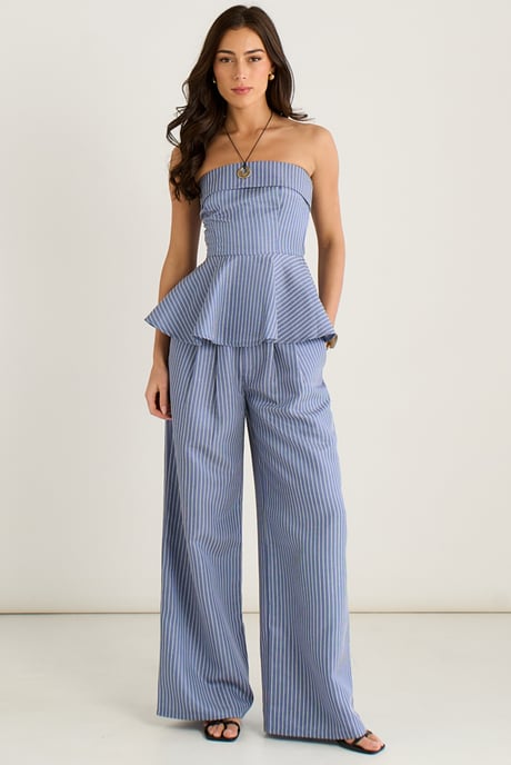 Blauwe peplumtop met Bardot-strepen - Image 1