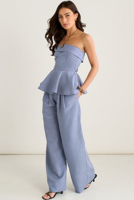 Blauwe peplumtop met Bardot-strepen - Image 3