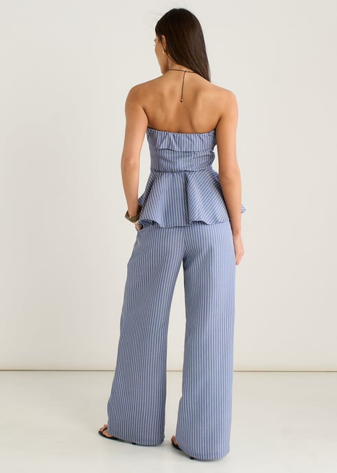 Blauwe peplumtop met Bardot-strepen - Image 4