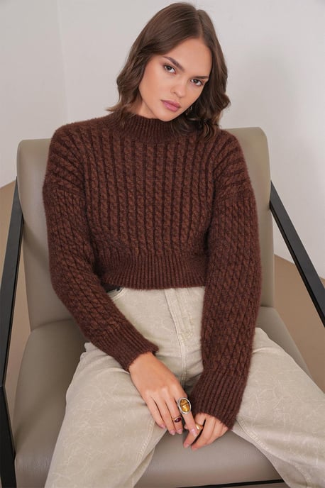 Cable Knit Patroon Crop Trui - Image 1