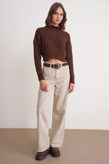 Cable Knit Patroon Crop Trui - Image 2