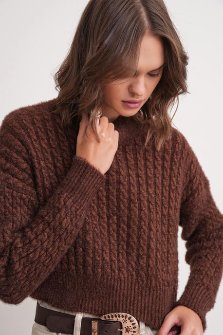 Cable Knit Patroon Crop Trui - Image 3