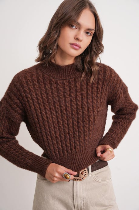 Cable Knit Patroon Crop Trui - Image 4