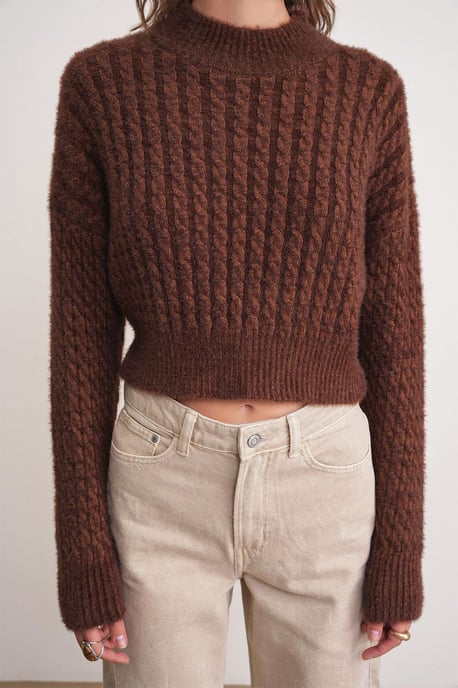 Cable Knit Patroon Crop Trui - Image 5