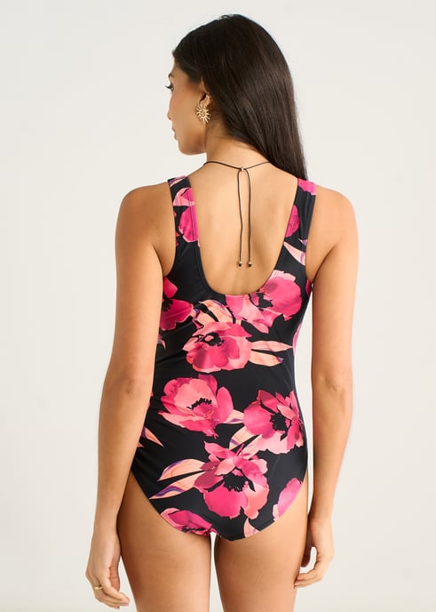 Bruin badpak met bloemmotief en ringdetails - Image 4