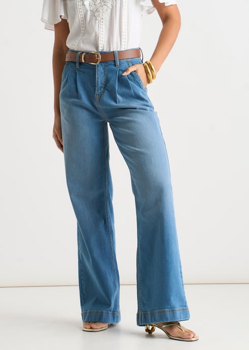 Blauwe jeans met plooien en wijde pijpen - Image 2