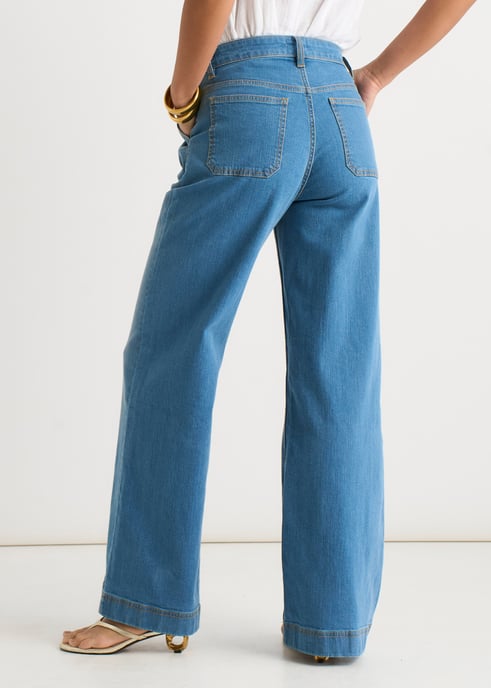 Blauwe jeans met plooien en wijde pijpen - Image 3