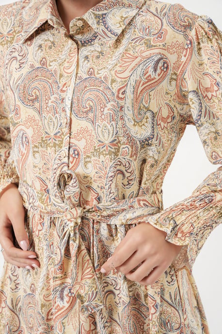 Paisley Geknoopte Midi Shirtjurk - Image 4
