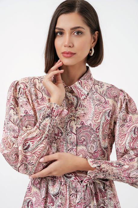 Paisley Riem Midi Hemdjurk - Image 2