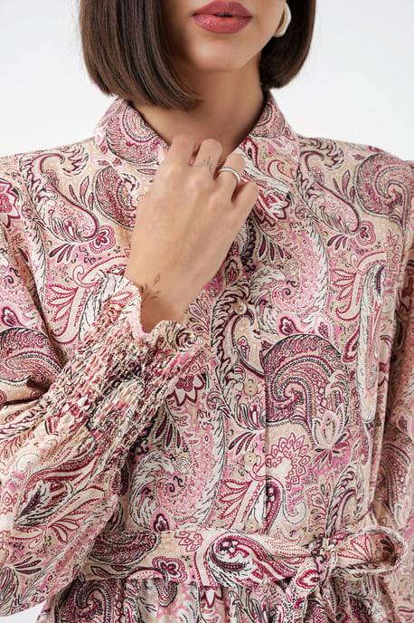 Paisley Riem Midi Hemdjurk - Image 5