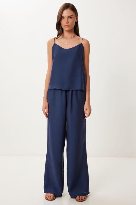 V-hals Mouwloze Tweedelige Co-ord Set met Wijde Pijpen - Image 3
