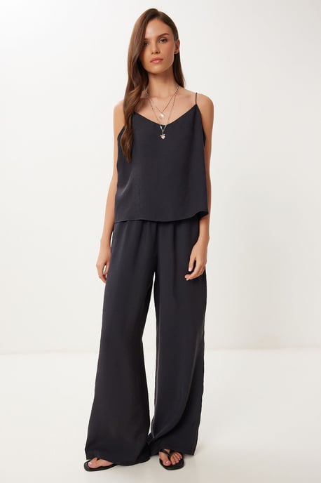 V-hals Mouwloos Tweedelig Co-ord Set met Wijde Pantalon - Image 1