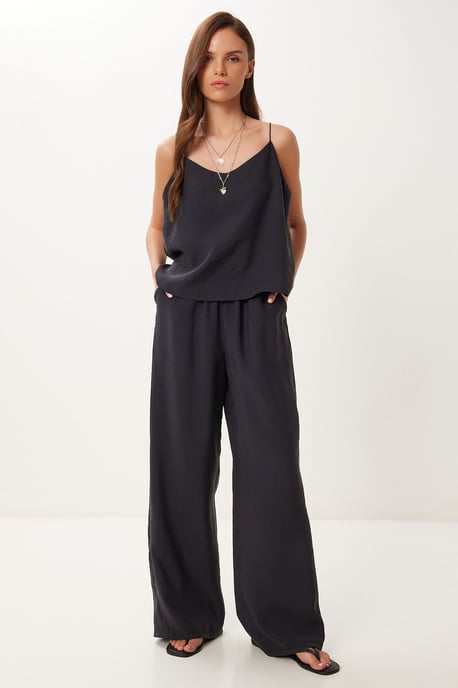 V-hals Mouwloos Tweedelig Co-ord Set met Wijde Pantalon - Image 2