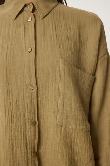 Overgrote Geweven Katoenen Shirt met Zak - Image 6