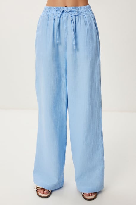 Wide Leg Drawstring Waist Pants with Binding Detail - Image 4