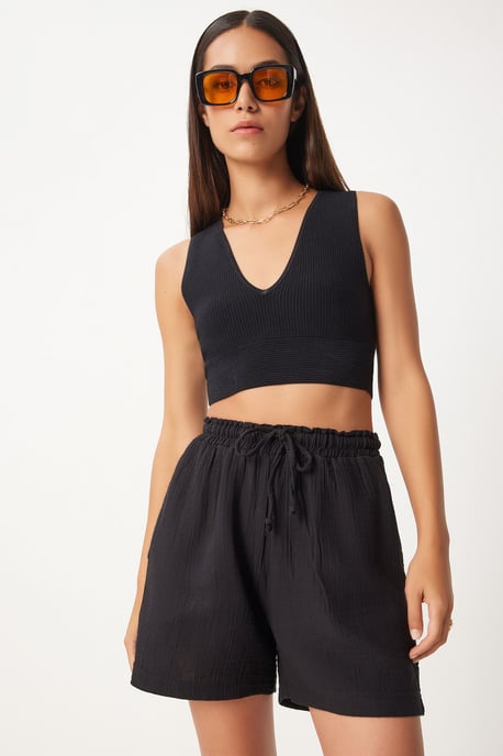 Hoge Taille Wijde Been Katoenen Shorts - Image 1