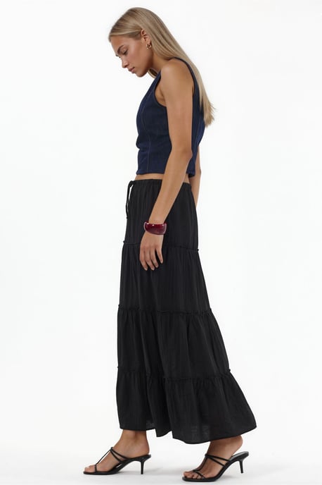 Hooggewaisted Textured A-Line Maxi Rok - Image 3