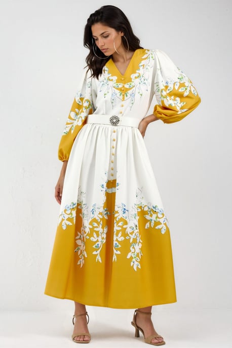 Bloemen Maxi Jurk met V-hals en Knoopdetails - Image 1